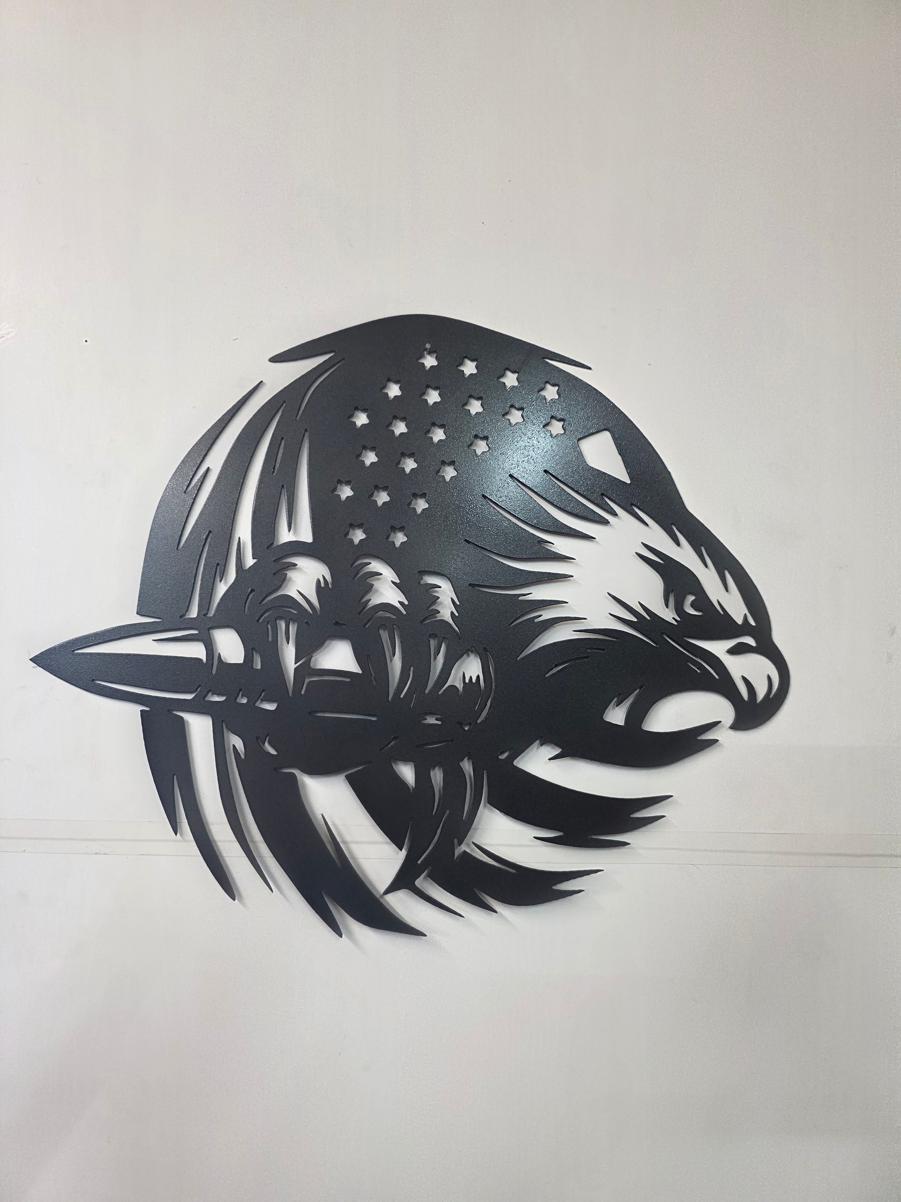 12" Patriotic Eagle Metal Wall Sign – American Flag Bullet Design