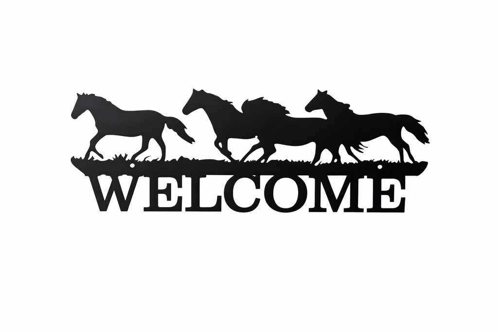 Running Horses “Welcome” Metal Wall Sign – Rustic Farmhouse & Western Décor