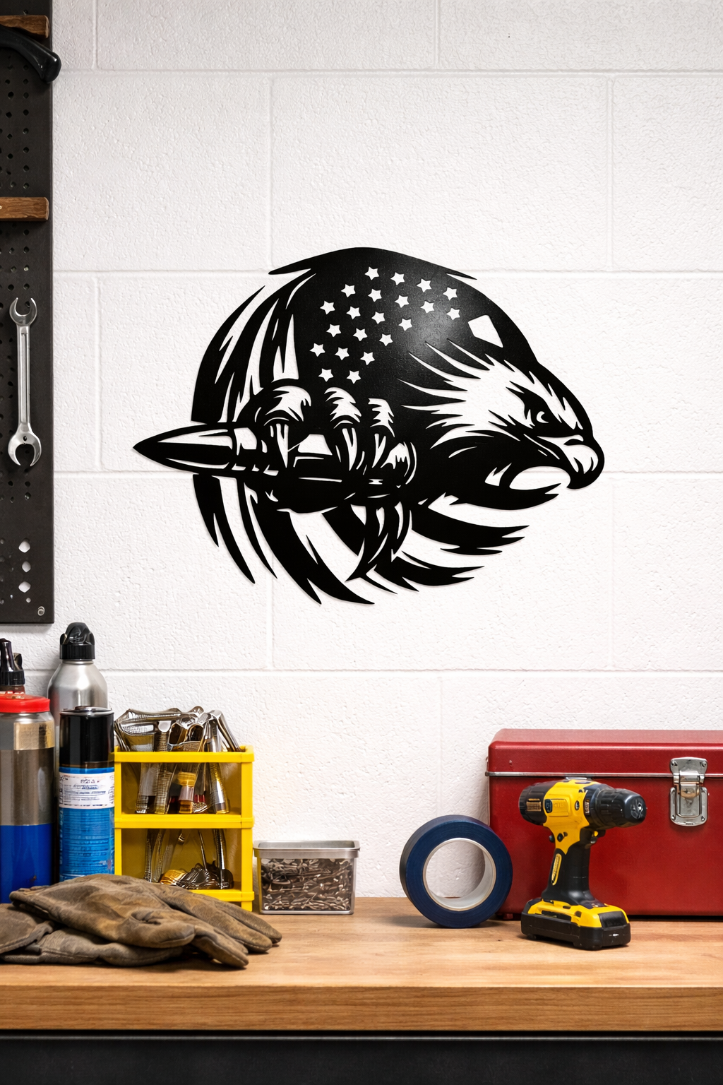 12" Patriotic Eagle Metal Wall Sign – American Flag Bullet Design
