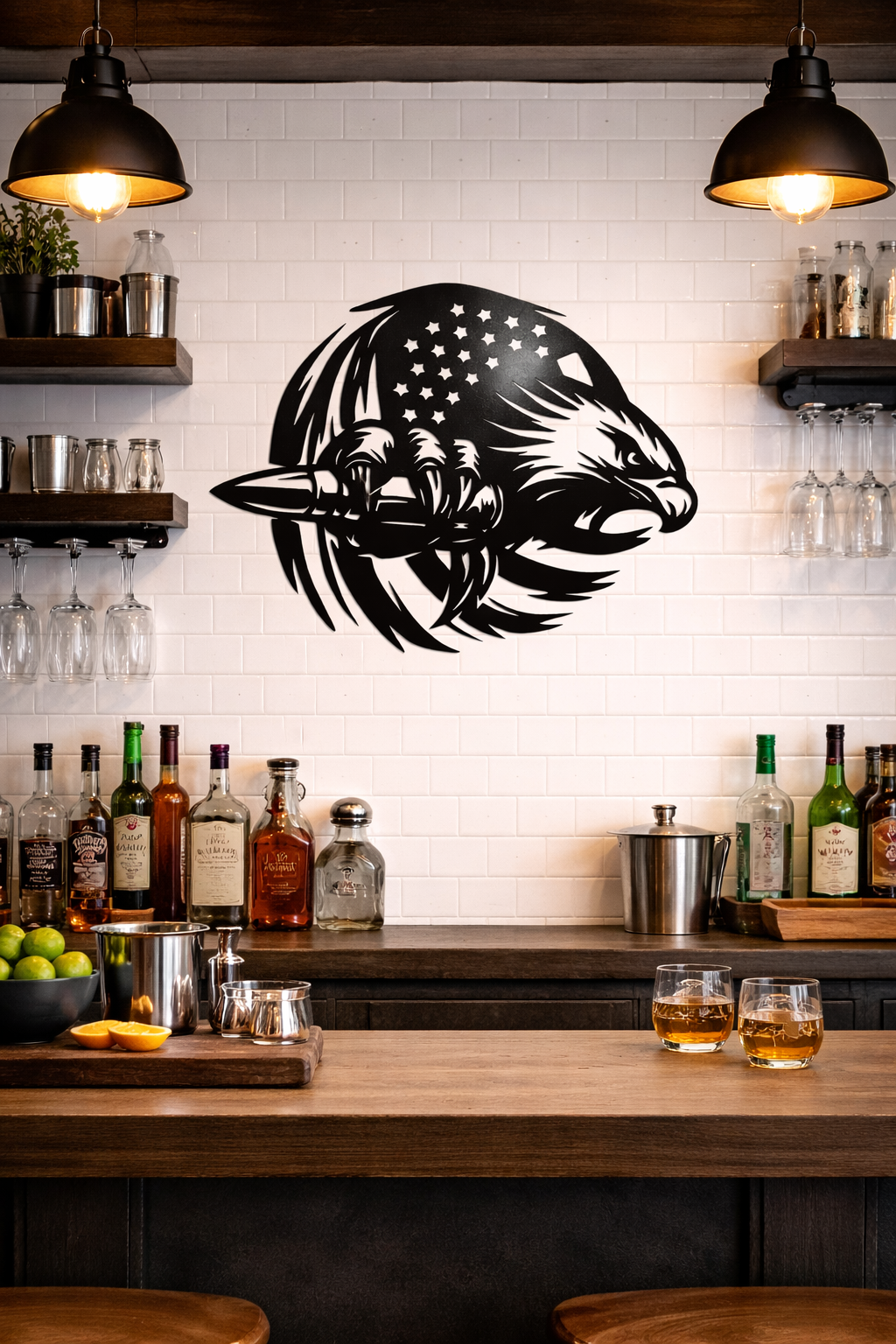 12" Patriotic Eagle Metal Wall Sign – American Flag Bullet Design