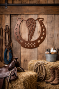 Rustic Horseshoe & Angel Wing Metal Wall Art