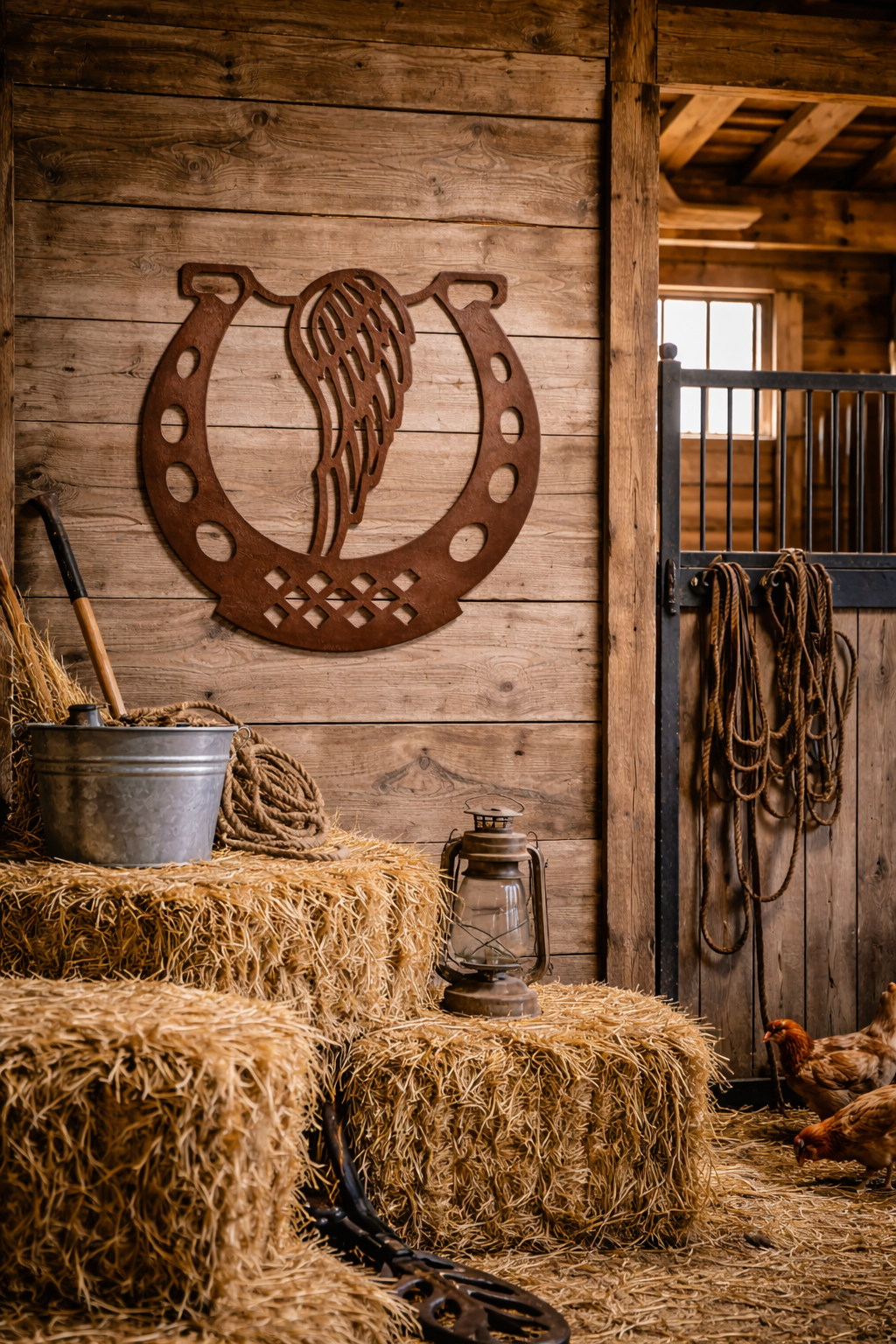 Rustic Horseshoe & Angel Wing Metal Wall Art