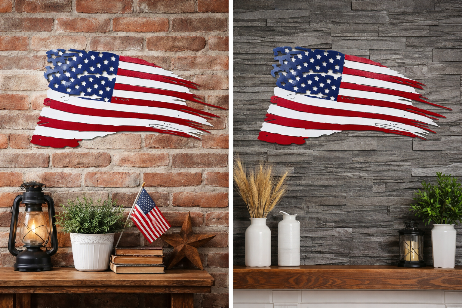 Distressed American Flag Metal Wall Sign – Rustic Patriotic Wall Art for Home or Garage